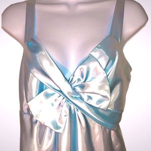 **10 for $50**BLUE SATIN CHEMISE SASSY SISSY FRONT BOW FLORA NIKROOZ SZ LARGE